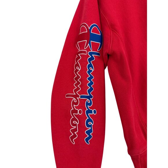 Champion Reverse Weave Hoodie Men's Medium Vintage 90's Logo Sweatshirt Red - Picture 5 of 15